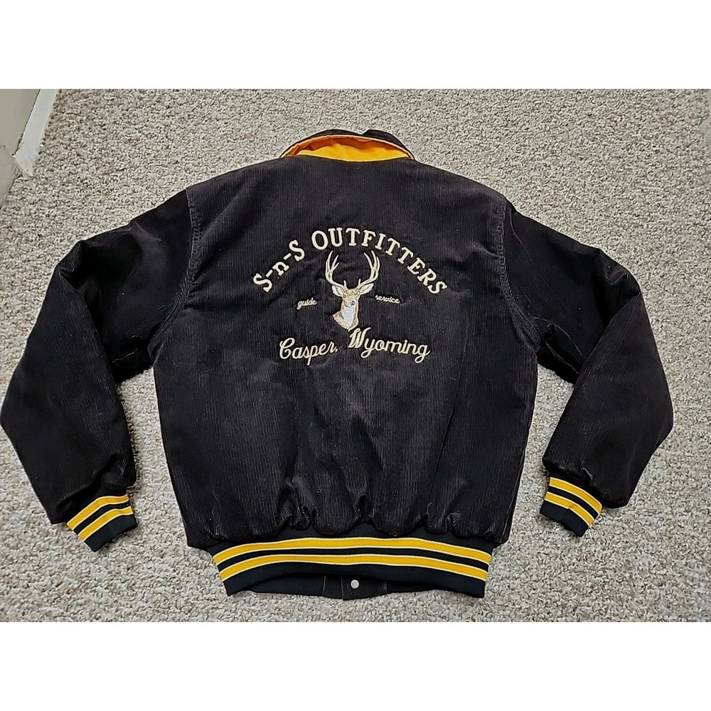 VTG Rennoc Corduroy Letterman Bomber Jacket L Wyoming  Embroidery 80s 90s USA
